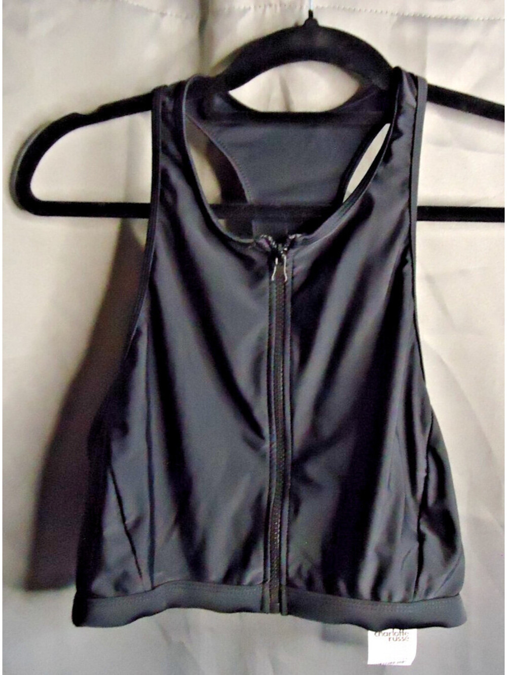 Charlotte Russe Black Racer Back Front-Zip Sports Crop Size 2X New